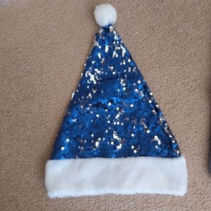 Shiny Blue Sequin Santa Hat